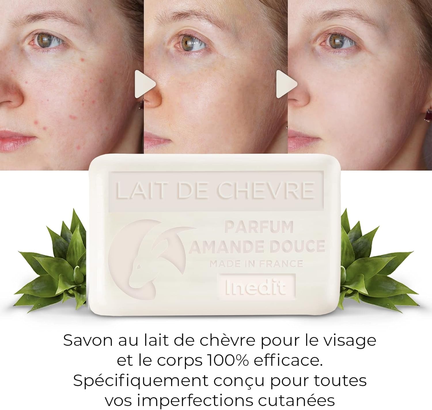 Savon Lait De Chevre Savon Visage - Produit Naturel Parfum Amande Douce - Masque Peau Sensible - 2 SAVONS FRANÇAIS (200G)