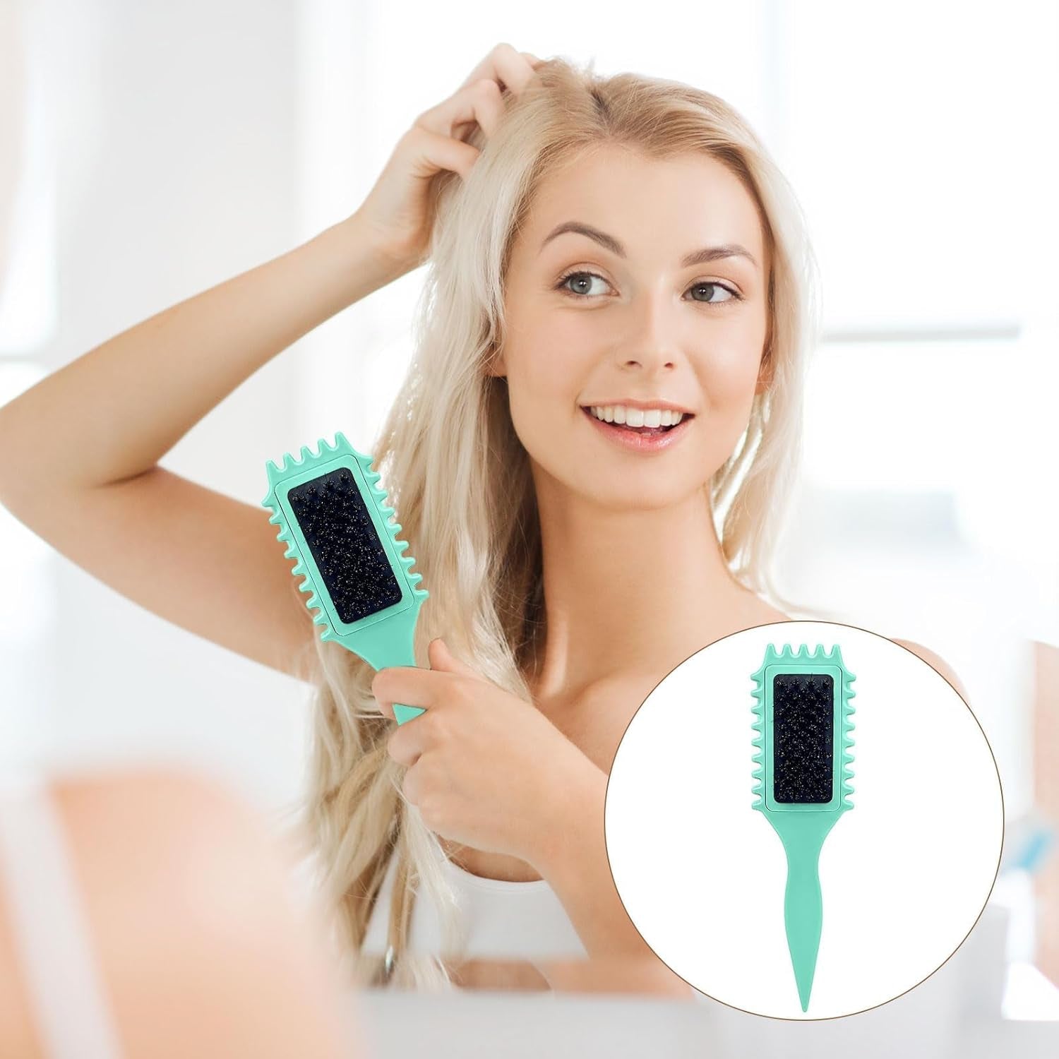 Peigne À Friser, 2024 Brosse À Cheveux Peigne Coiffant Pour Cheveux Bouclés - Brosse À Cheveux En Poils De Sanglier Pour Femme - Vert Clair