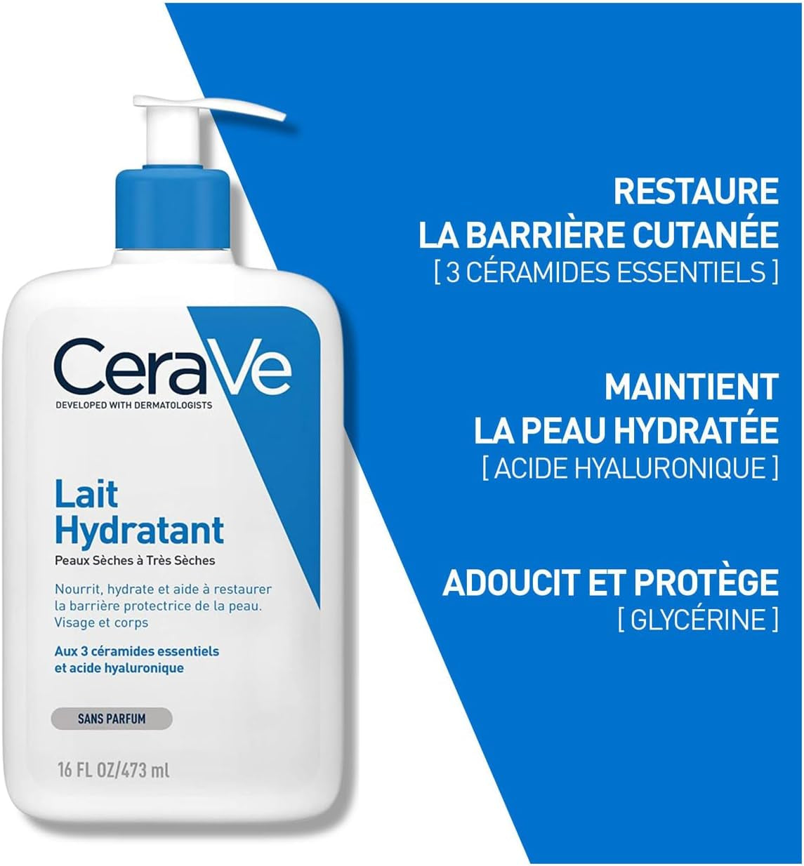 Cerave - Routine Hydratante - Gel Moussant 88 Ml + Lait Hydratant 473 Ml - Nettoie, Hydrate & Préserve La Barrière Cutanée - Soins Aux 3 Céramides Essentiels - Peau Mixte À Grasse