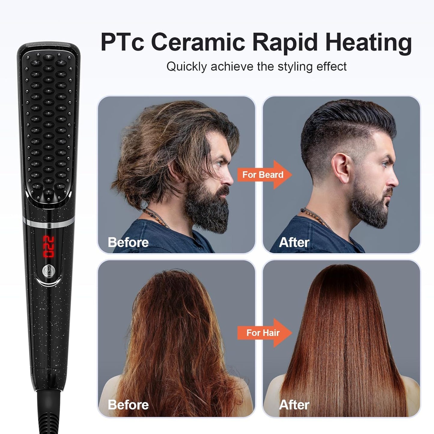 Lisseur Barbe Homme, YAIAWISU Mini Lisseur À Barbe Température À 6 Niveaux (120-220 ℃), Chauffe Rapidement Jusqu'À 220°C En 30 Secondes, Lisseur Ionique Pour Styles De Barbe Longue Et Courte