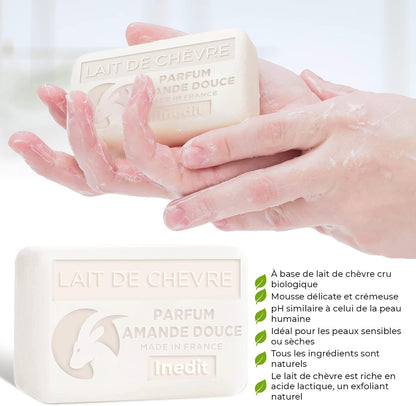 Savon Lait De Chevre Savon Visage - Produit Naturel Parfum Amande Douce - Masque Peau Sensible - 2 SAVONS FRANÇAIS (200G)