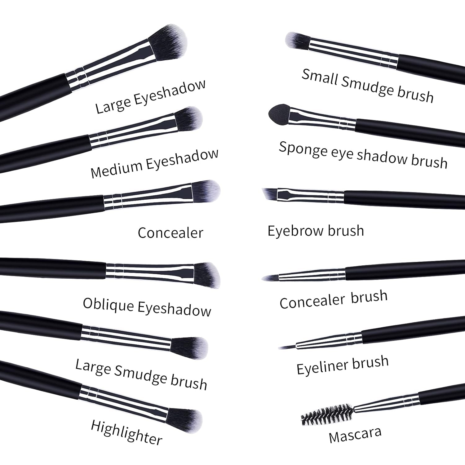 Eye Makeup Brushes 12Pcs Eyeshadow Makeup Brushes Set with Soft Synthetic Hairs & Real Longer Wood Handle for Eyeshadow, Eyelash,Eyebrow, Eyeliner, Blending, Conclear(Black)