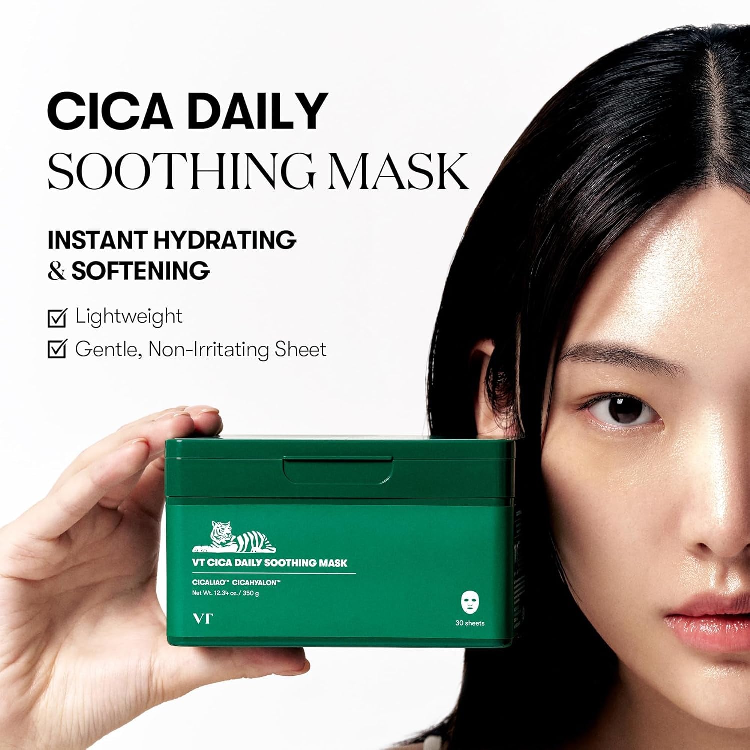 Daily Soothing Mask 30Ea, Facial Sheet Mask for Moist & Hydrating, 30 Day Supply, Centella Asiatica Face Mask, Instant Calm & Glow, Korean Skincare