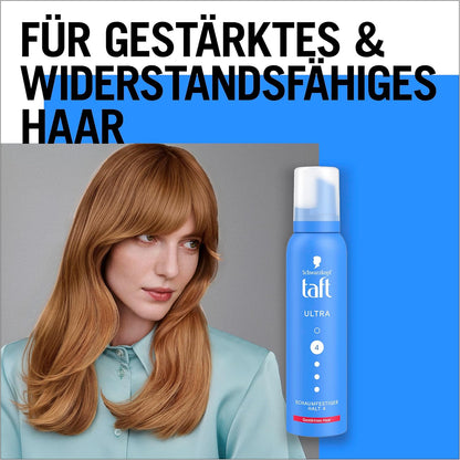 Schwarzkopf Taft Mousse Coiffante Ultra (150 Ml), Tenue Niveau 4, Pour Tous Les Types De Cheveux, Renforce Les Cheveux, Formule Végétalienne*