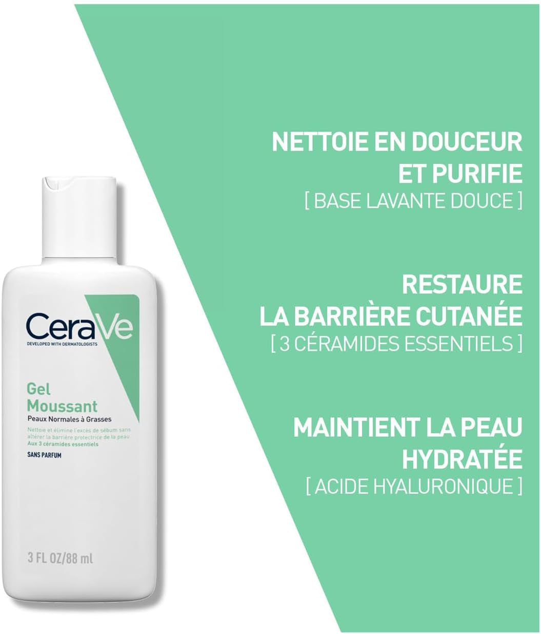 Cerave - Routine Hydratante - Gel Moussant 88 Ml + Lait Hydratant 473 Ml - Nettoie, Hydrate & Préserve La Barrière Cutanée - Soins Aux 3 Céramides Essentiels - Peau Mixte À Grasse