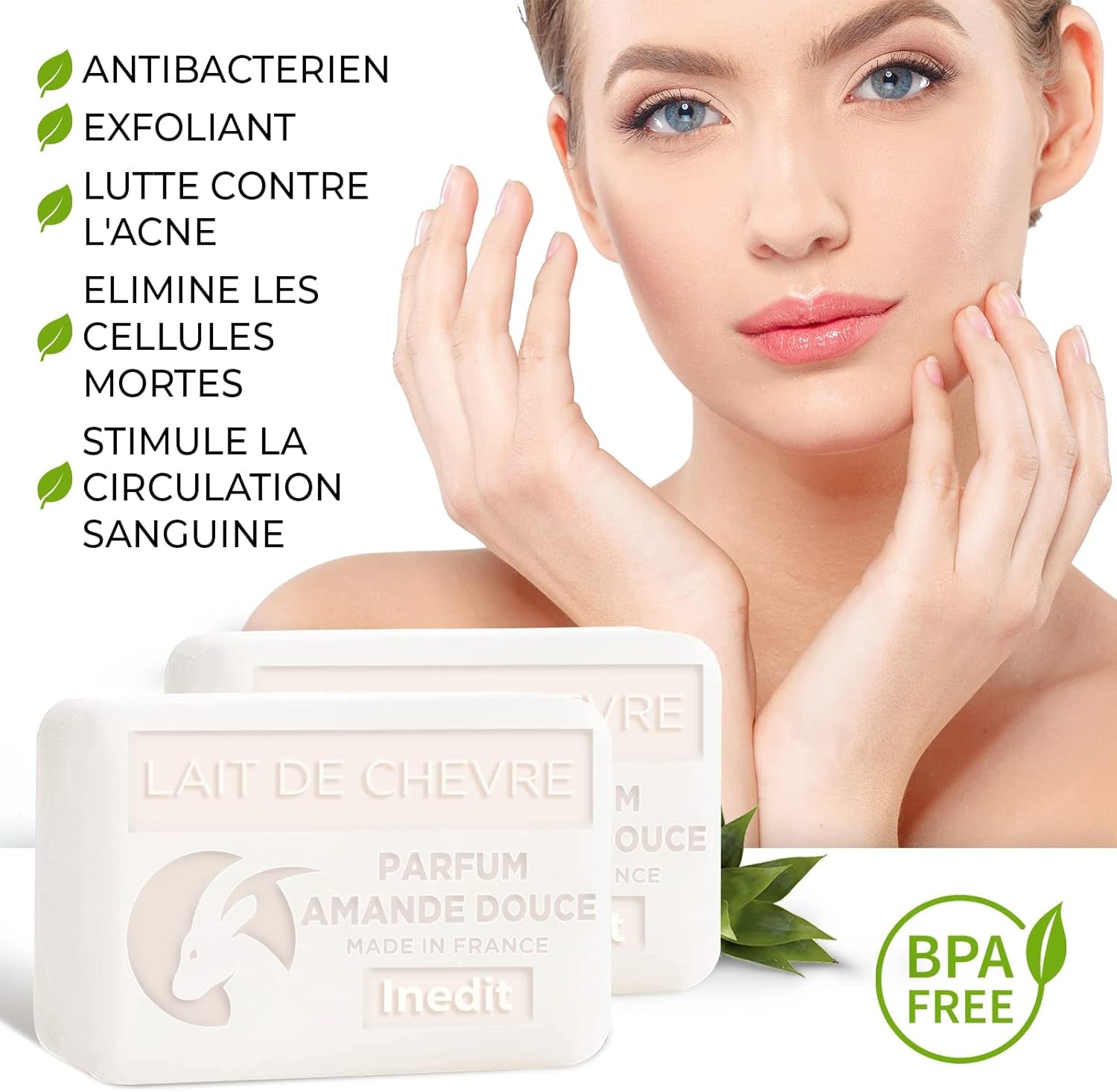 Savon Lait De Chevre Savon Visage - Produit Naturel Parfum Amande Douce - Masque Peau Sensible - 2 SAVONS FRANÇAIS (200G)