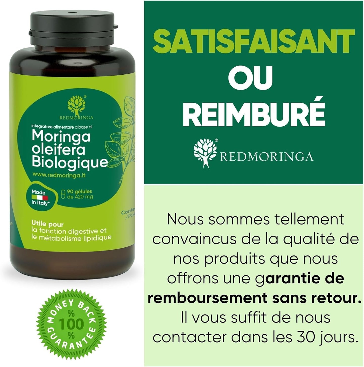 90 Gélules De Moringa Bio | La Seule Moringa Biologique Espagnole Produite En Italie | Véganes Sans Additifs | Super Antioxydant Riche En Vitamines Et Protéines Végétales | Haute Qualité