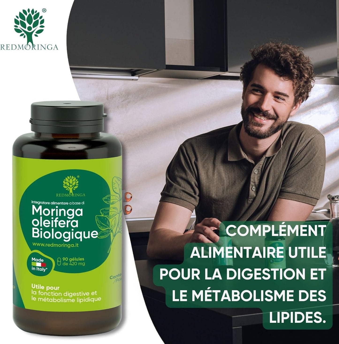 90 Gélules De Moringa Bio | La Seule Moringa Biologique Espagnole Produite En Italie | Véganes Sans Additifs | Super Antioxydant Riche En Vitamines Et Protéines Végétales | Haute Qualité