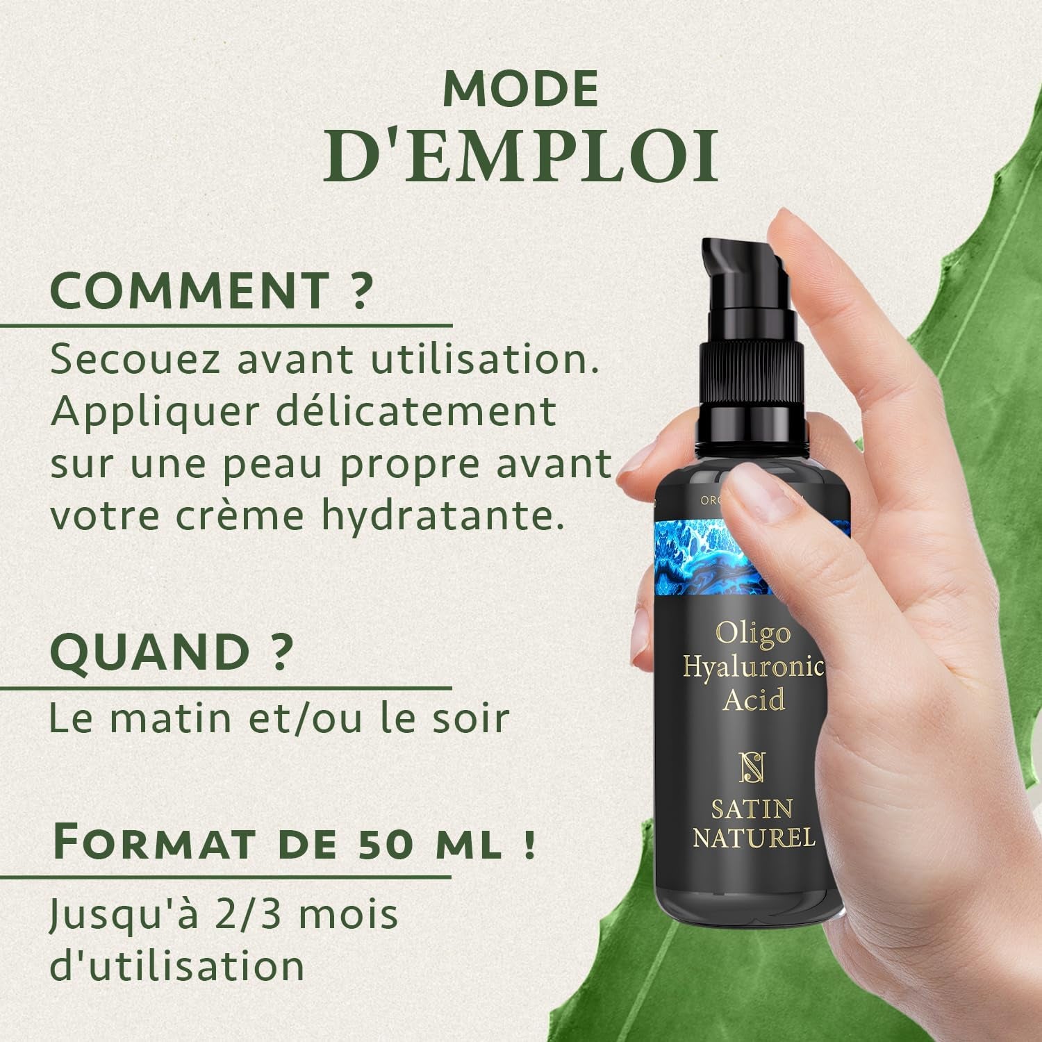 Serum Acide Hyaluronique Visage - Serum Visage Hydratant À L'Acide Hyaluronique Oligo Nouvelle Generation - Acide Hyaluronique Serum Visage - Serum anti Ride Soin Visage Skincare Par Satin Naturel