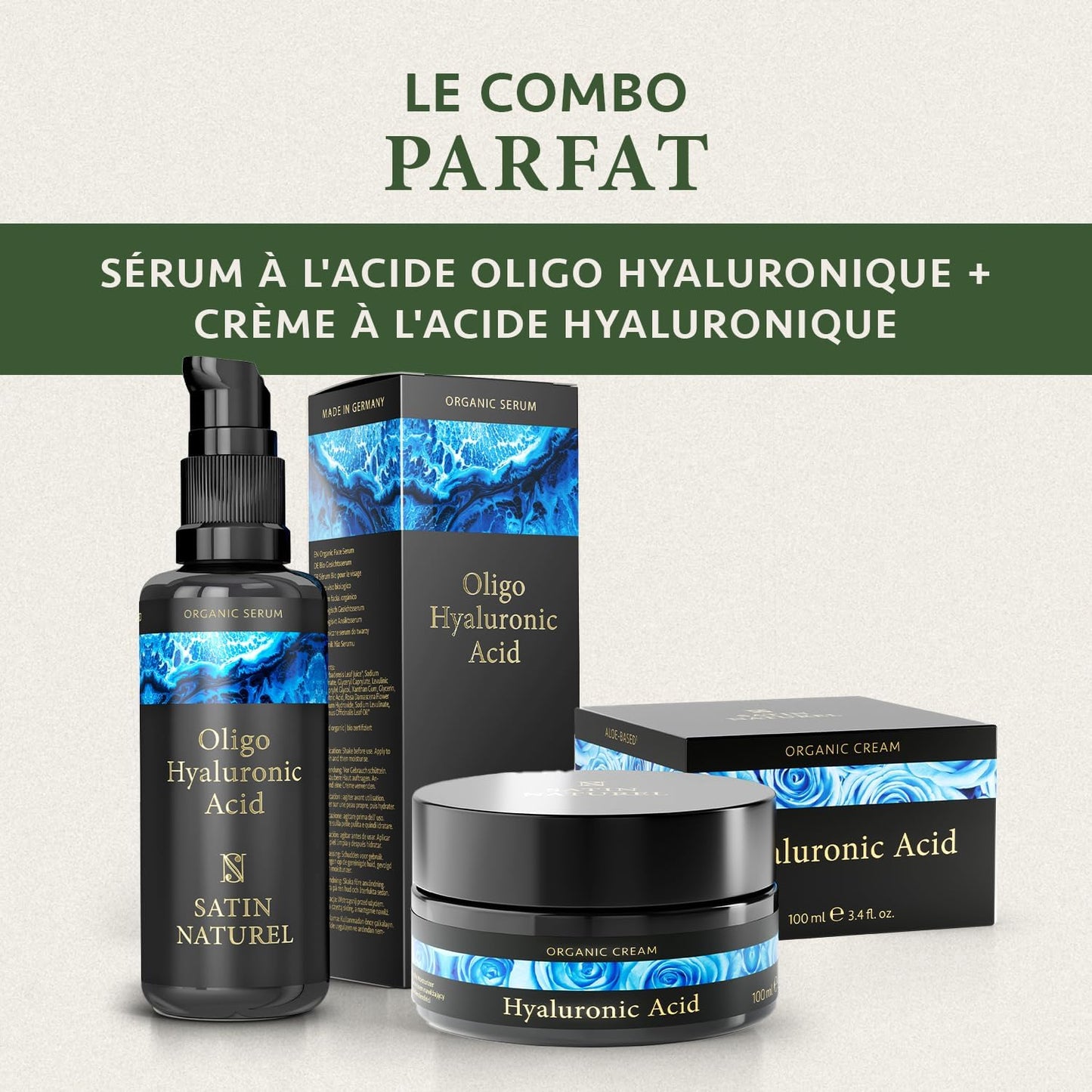 Serum Acide Hyaluronique Visage - Serum Visage Hydratant À L'Acide Hyaluronique Oligo Nouvelle Generation - Acide Hyaluronique Serum Visage - Serum anti Ride Soin Visage Skincare Par Satin Naturel