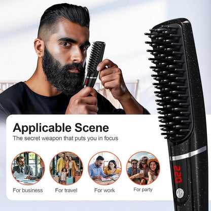 Lisseur Barbe Homme, YAIAWISU Mini Lisseur À Barbe Température À 6 Niveaux (120-220 ℃), Chauffe Rapidement Jusqu'À 220°C En 30 Secondes, Lisseur Ionique Pour Styles De Barbe Longue Et Courte