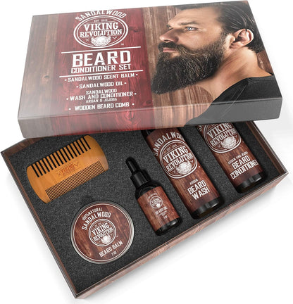 - Kit Barbe Homme - Adoucit, Hydrate & Soulage Les Démangeaisons - Contient Après Shampoing & Shampoing Barbe, Peigne Barbe, Baume & Huile Barbe Homme - Bois De Santal