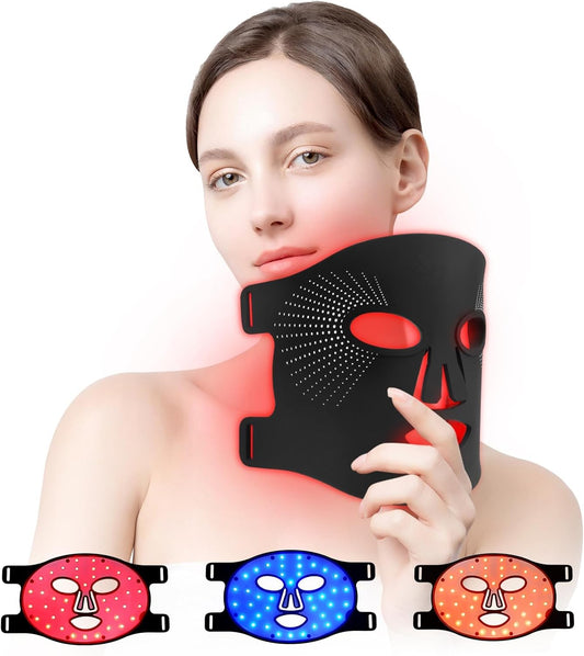 USUIELIGHT Masque Led Visage Luminothérapie, 3 Couleurs Masque Led Masque Visage, Masque Facial LED Convient À Tous Les Types De Peau Aux Soins Du Visage Noir