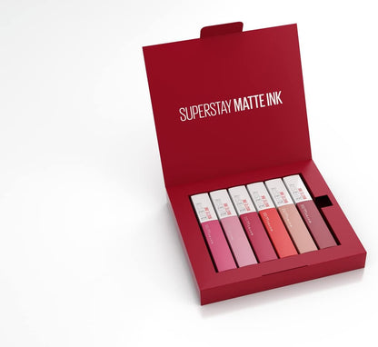 - Coffret Exclusif De 6 Rouges À Lèvres Liquides Longue Tenue - Superstay Matte Ink - Teintes: Lover (15)/Seductress (65)/Artist (120)/Dancer (118)/Pioneer (20)/Voyager (50)