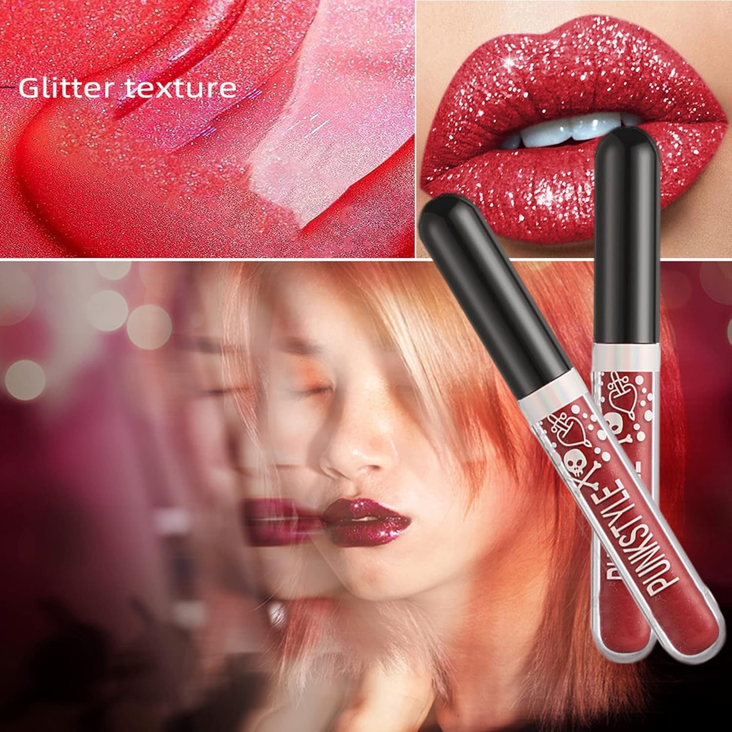 Metal Diamond Liquid Paillettes Rouge À Lèvres Mat Noir Rouge À Lèvres Set Coloré Brillant À Lèvres Rich Pegion Long Lasting Non Stick Cup Waterproof Lip Glaze (B)