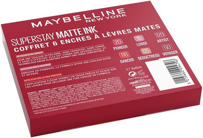 - Coffret Exclusif De 6 Rouges À Lèvres Liquides Longue Tenue - Superstay Matte Ink - Teintes: Lover (15)/Seductress (65)/Artist (120)/Dancer (118)/Pioneer (20)/Voyager (50)