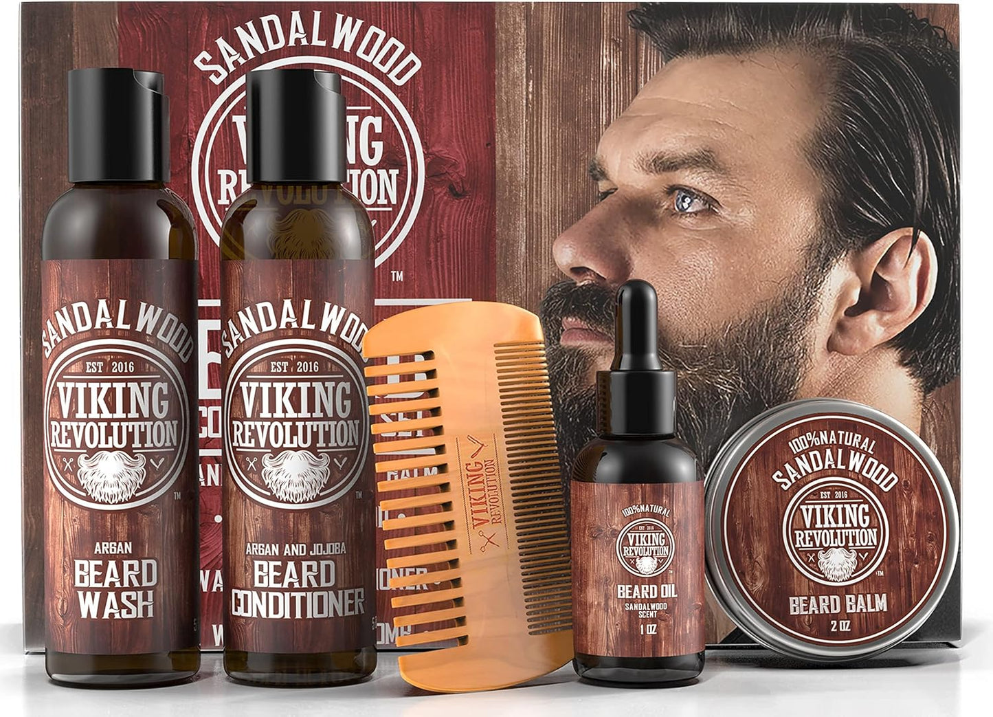 - Kit Barbe Homme - Adoucit, Hydrate & Soulage Les Démangeaisons - Contient Après Shampoing & Shampoing Barbe, Peigne Barbe, Baume & Huile Barbe Homme - Bois De Santal