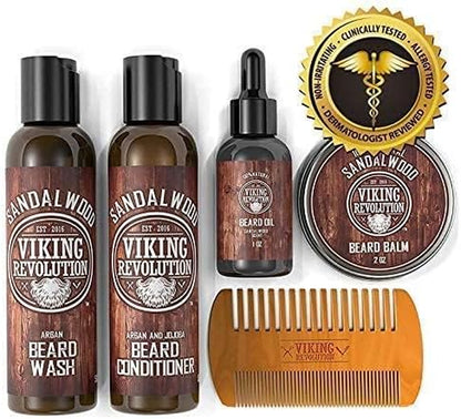 - Kit Barbe Homme - Adoucit, Hydrate & Soulage Les Démangeaisons - Contient Après Shampoing & Shampoing Barbe, Peigne Barbe, Baume & Huile Barbe Homme - Bois De Santal