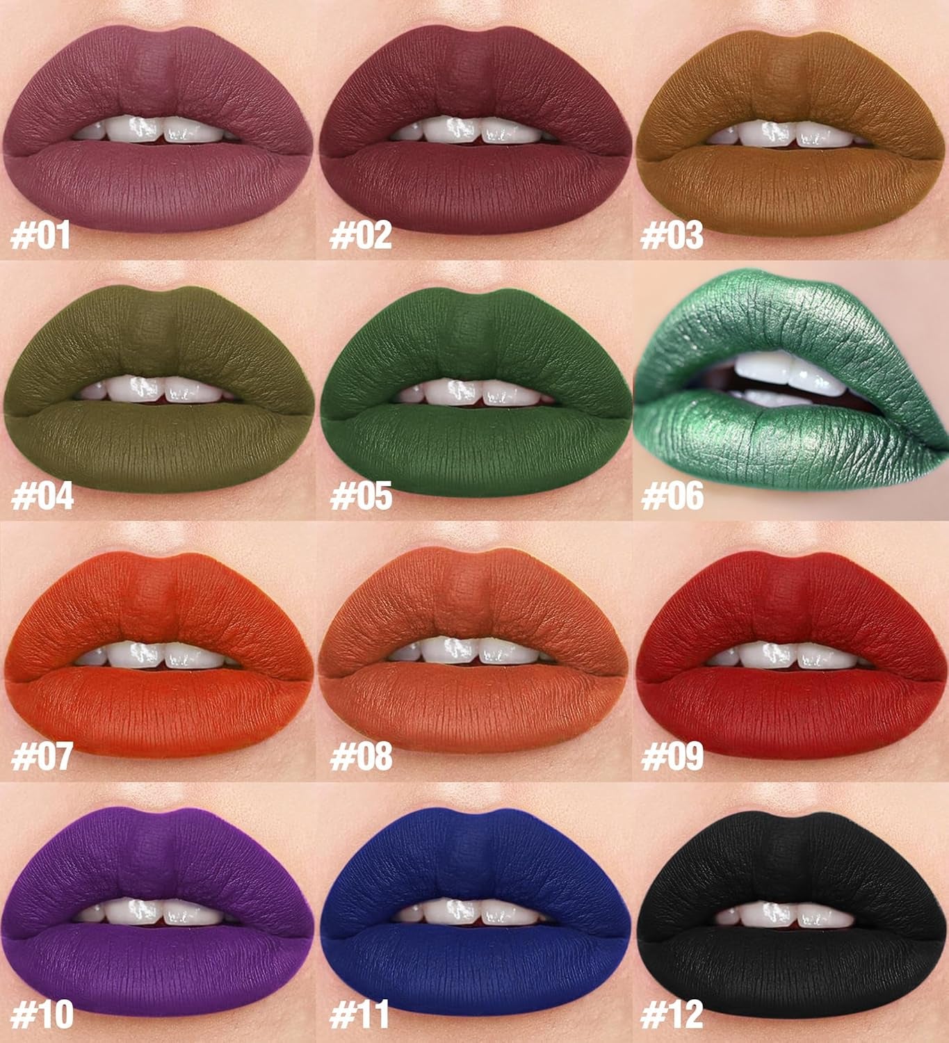 Lip Gloss Gothic Style Lipstick Matte Color Lip Glaze Non-Stick Cup Lip Tint Long Lasting High Pigment Lip Stain Non-Smudge Non Fade Lip Glaze for Daily Halloween Festival Lip Makeup (12#)