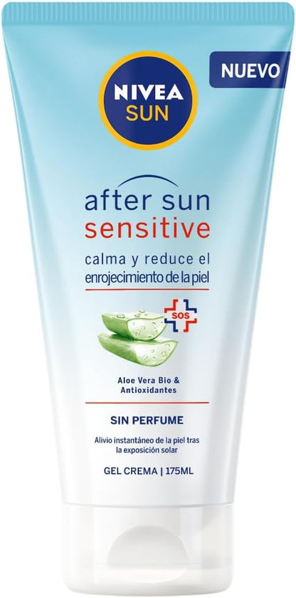 NIVEA SUN after Sun Sensitive Gel-Crema (1 X 175 Ml), Crema Calmante Con Aloe Vera, Crema Hidratante Para Piel Sensible Y Con Alergia Al Sol