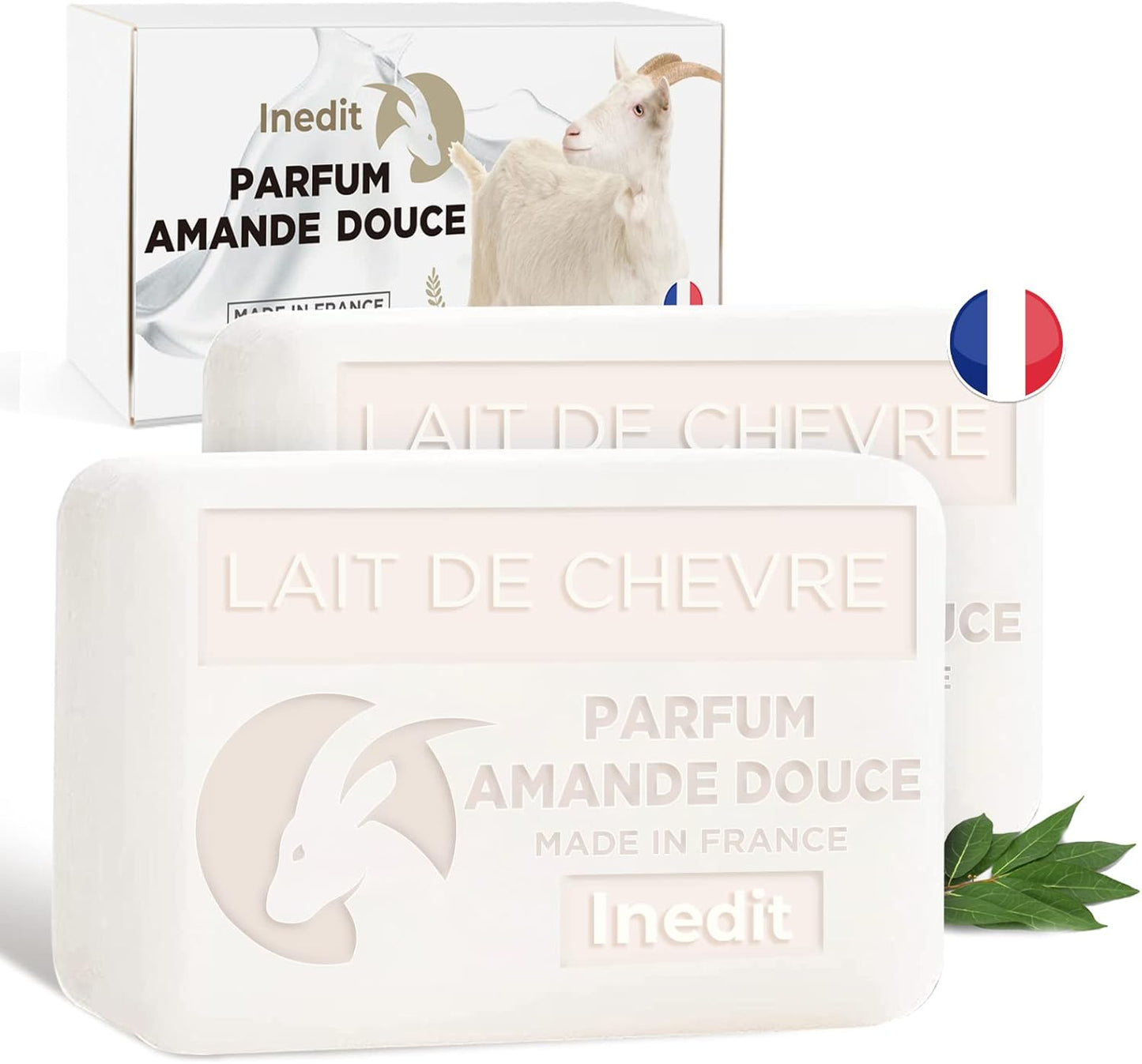 Savon Lait De Chevre Savon Visage - Produit Naturel Parfum Amande Douce - Masque Peau Sensible - 2 SAVONS FRANÇAIS (200G)