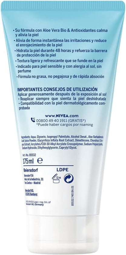 NIVEA SUN after Sun Sensitive Gel-Crema (1 X 175 Ml), Crema Calmante Con Aloe Vera, Crema Hidratante Para Piel Sensible Y Con Alergia Al Sol