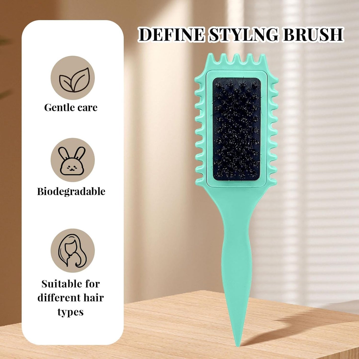 Peigne À Friser, 2024 Brosse À Cheveux Peigne Coiffant Pour Cheveux Bouclés - Brosse À Cheveux En Poils De Sanglier Pour Femme - Vert Clair