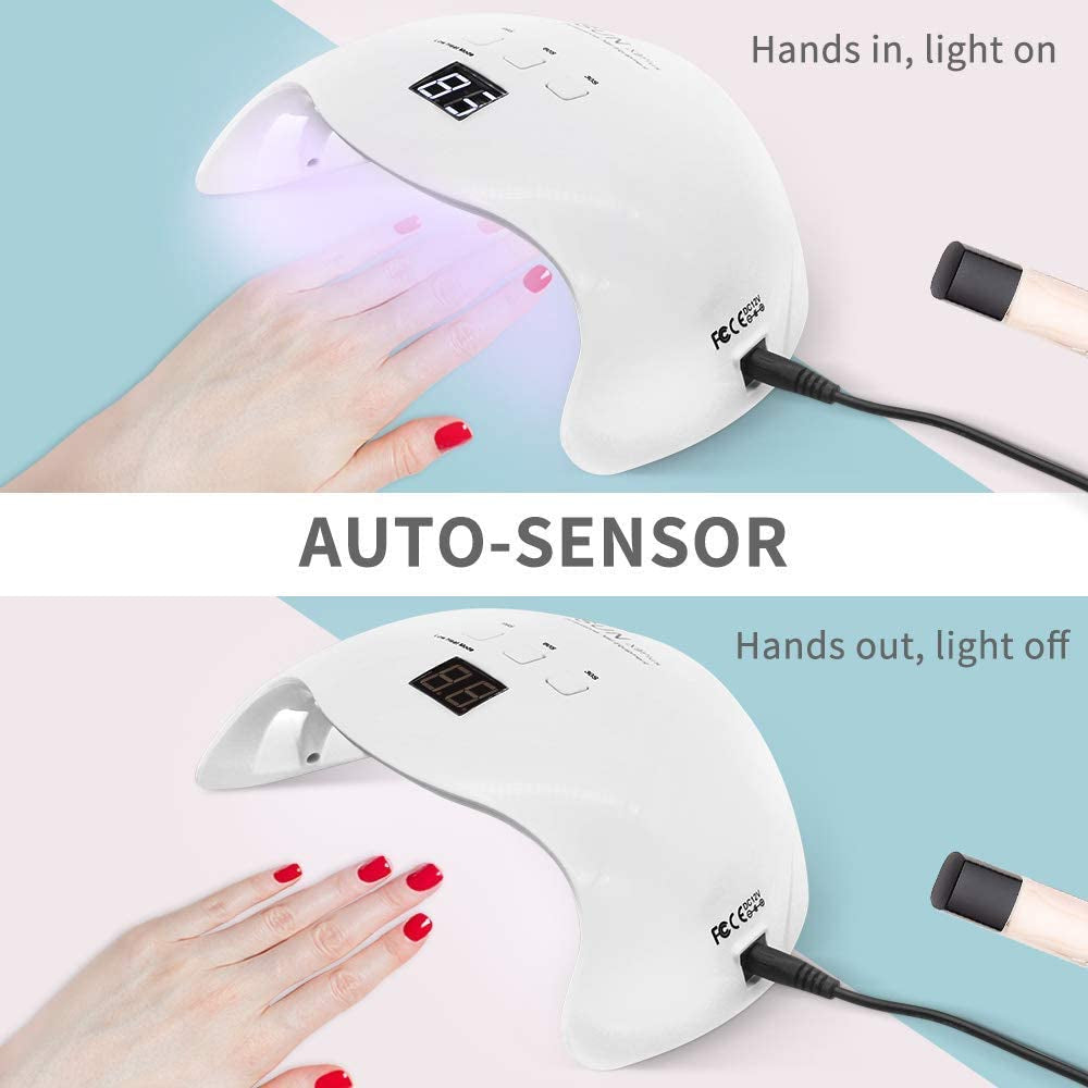 Vishine 40W UV LED Lampe Vernis Semi Permanent Kit - Lot 6 Vernis À Ongles Gel Soak off & Base Top Coat & Brosse Strass Décor Nail Outils Nail Art Kit Manucure