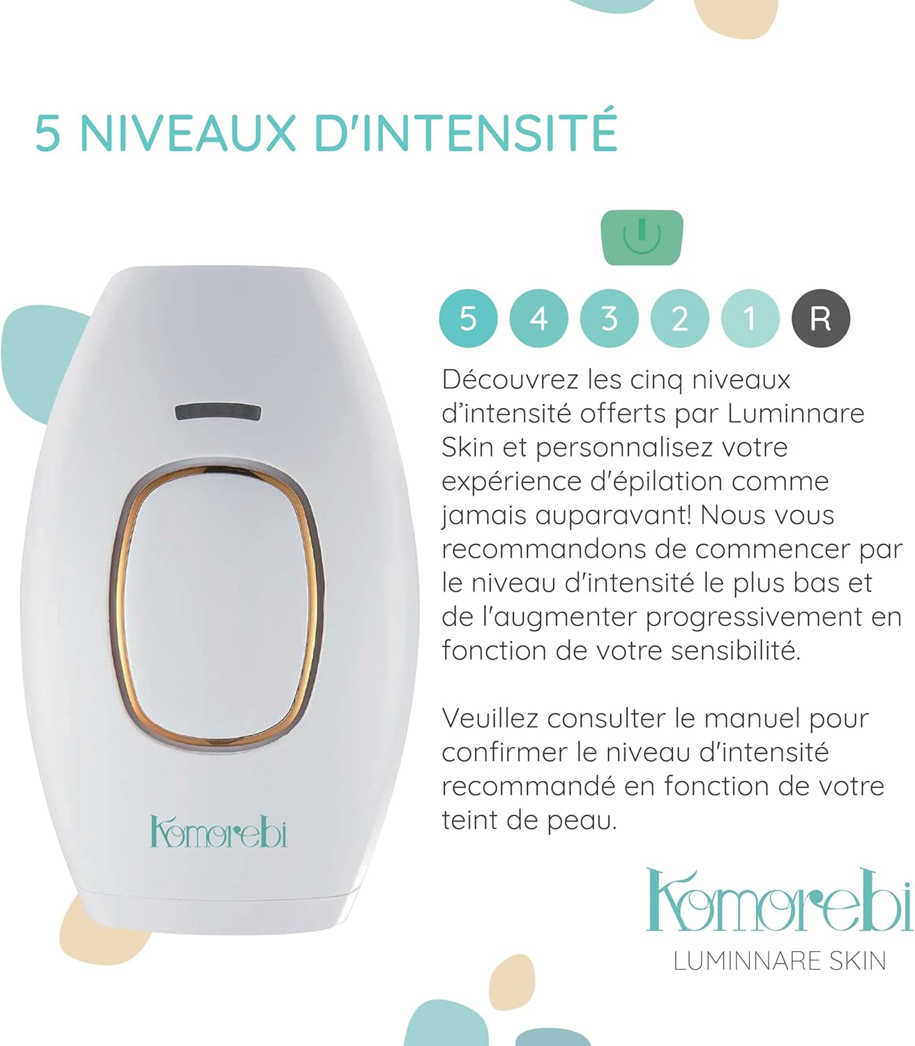 ® Luminare Skin - Épilateur Lumière Pulsée, Épilateur Avec 2 Modes Et 5 Niveaux D'Énergie, Épilation Laser Pour Femme Et Homme, Visage, Corps, Bikini, Aisselles.