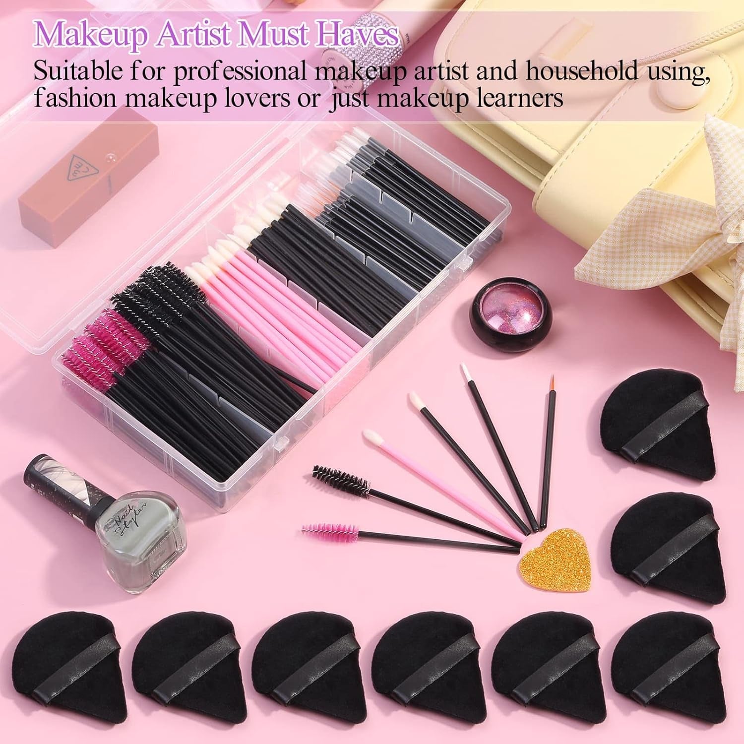 248 Pcs Disposable Makeup Applicators with Triangle Makeup Puffs, Mascara Wands, Disposable Lip Applicators, Eyelash Liner Brushes Disposable Makeup Applicator Kit for Makeup Artist Supplies