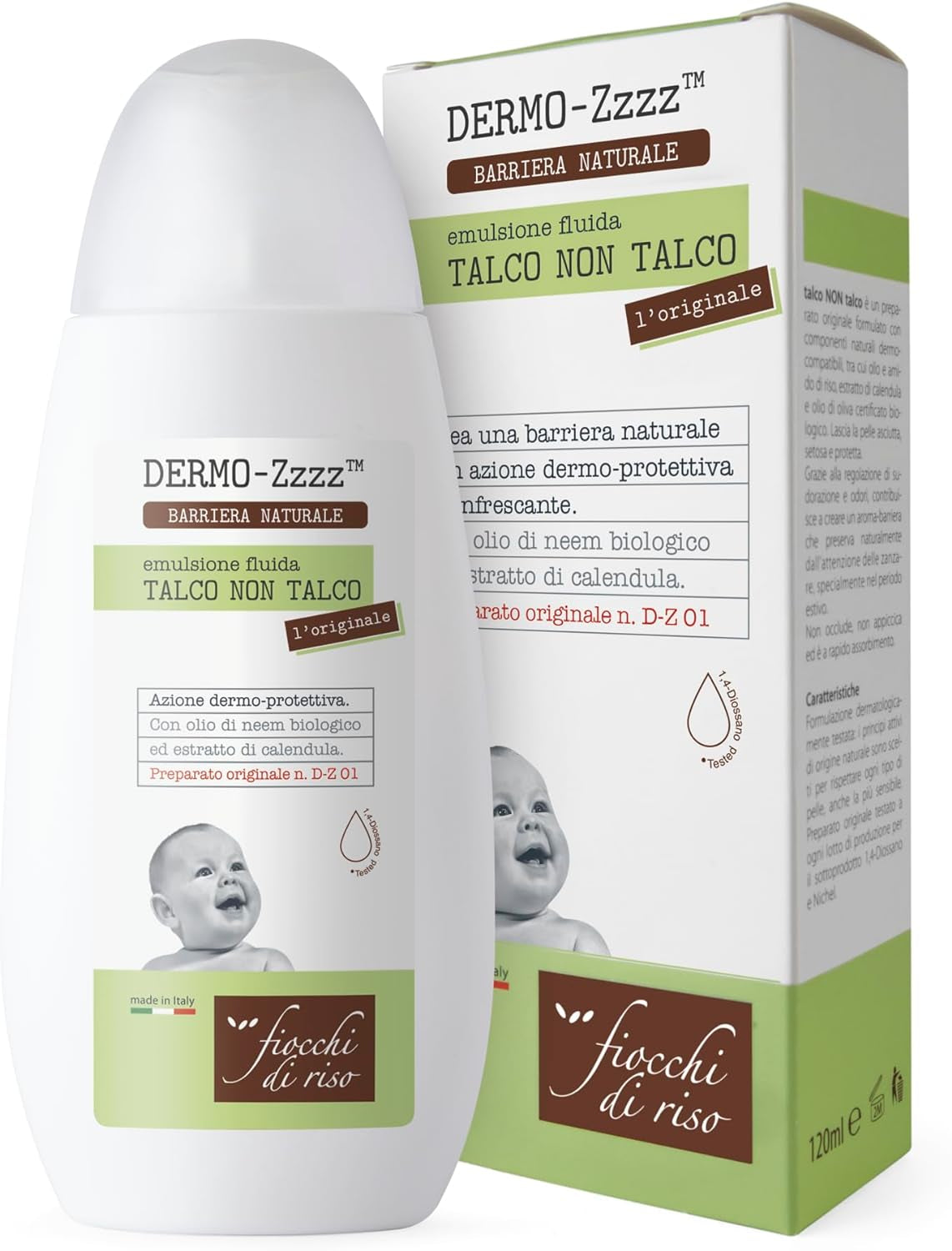 Fiocchi Di Riso - Talc Non Talc Original - 120 Ml - SUDORATION ET MOISSE - Créez Une Barrière Naturelle Avec Un Parfum Indésirable Aux Moustiques.