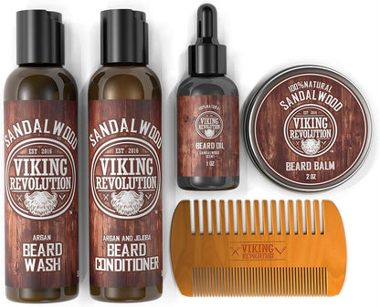 - Kit Barbe Homme - Adoucit, Hydrate & Soulage Les Démangeaisons - Contient Après Shampoing & Shampoing Barbe, Peigne Barbe, Baume & Huile Barbe Homme - Bois De Santal